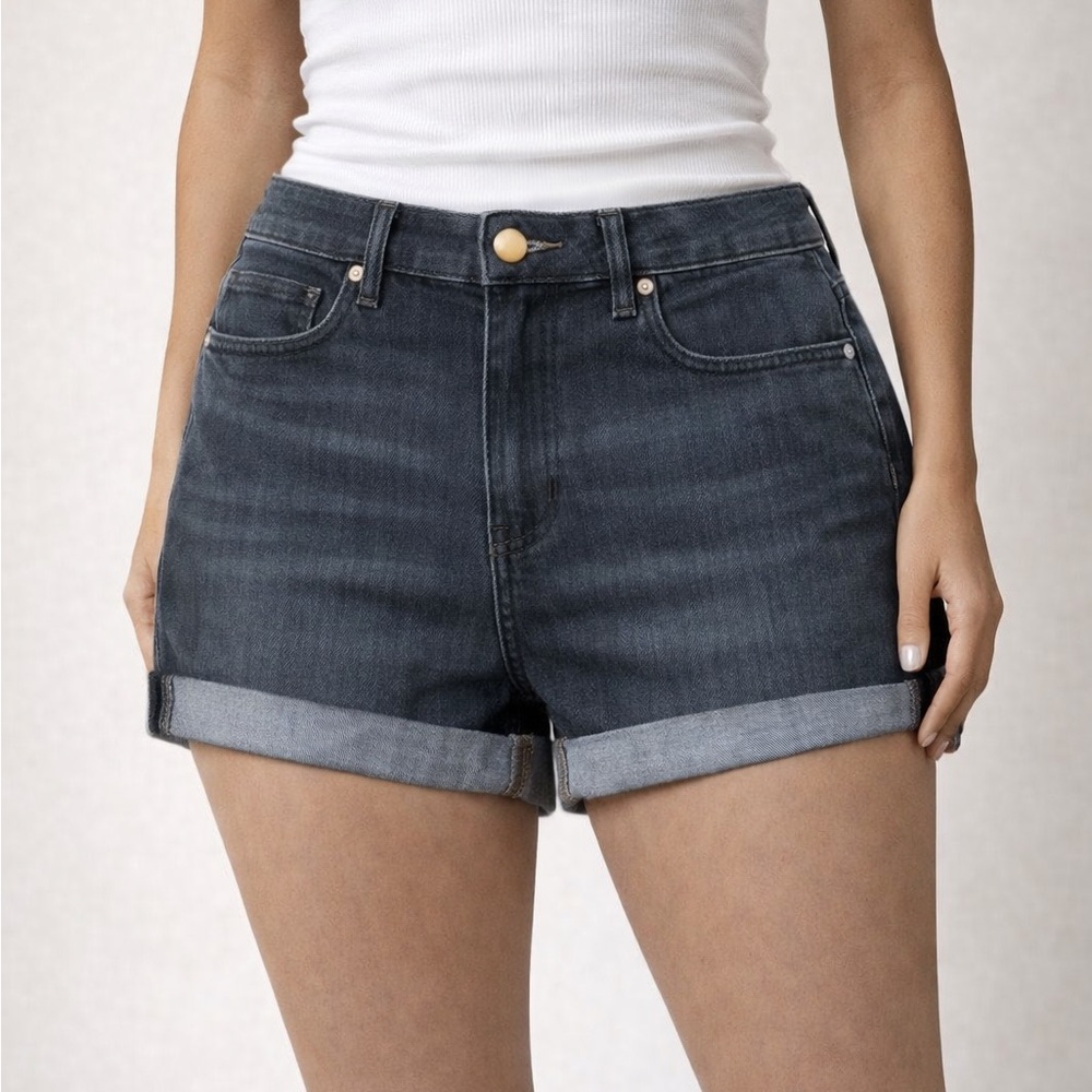 H&M Faded Black High Rise Cuffed Hem Jean Shorts
